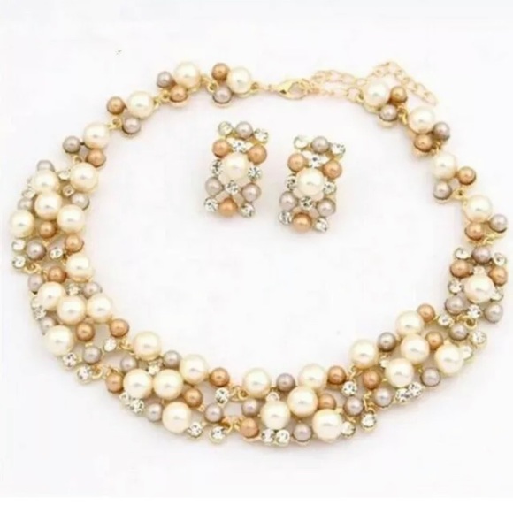 🍀New Crystal Pearl Necklace Earrings Jewelry gift Set - Picture 2 of 11